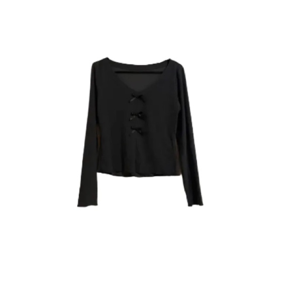 Black tight fitting top with black bow (new)